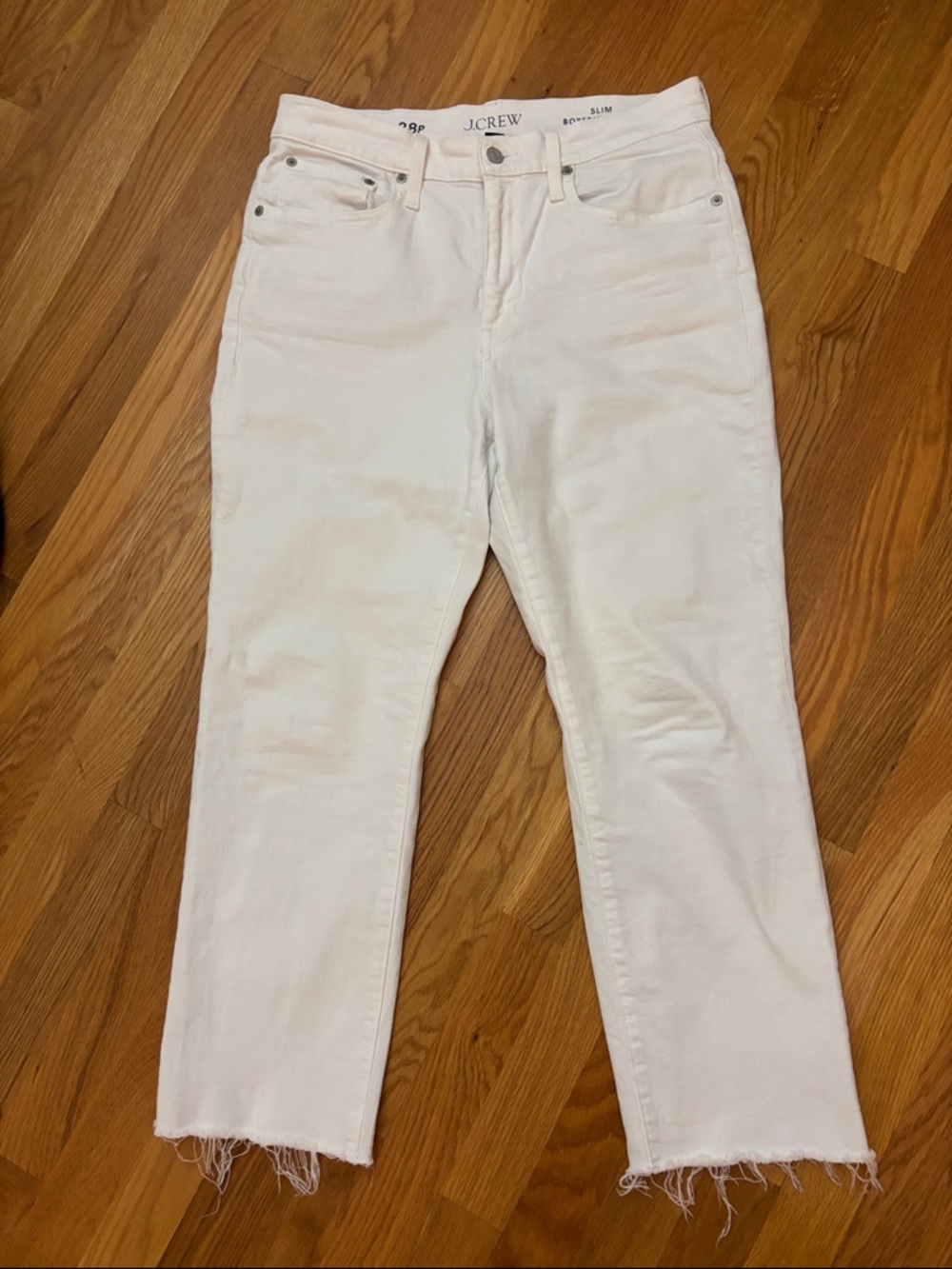 J. Crew Cream Straight-Leg Jeans with Raw Hem